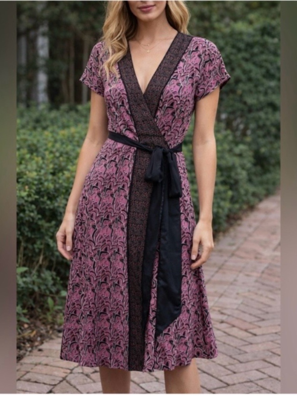 NEW Tristan Silk Sz 4 Faux Wrap Waist Tie Lined Midi Dress